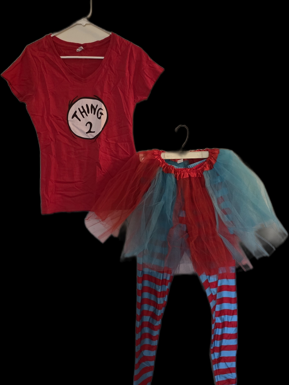 Red Thing 2 Costume Set with Blue Tutu and Striped Leggings